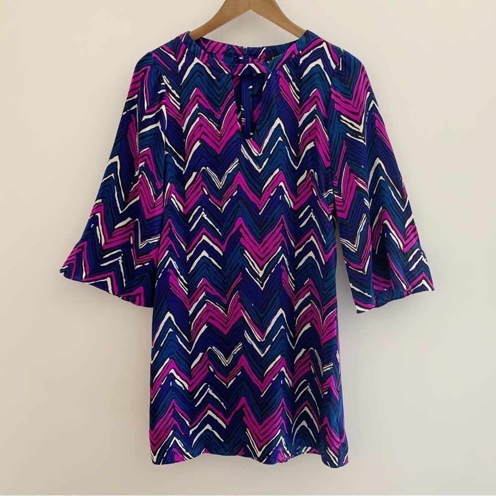 Alice & Trixie Blue Chevron Print Silk Dress XS